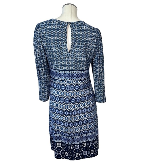 VINCE CAMUTO Casual Stretch Blue Geometric Long Sleeve Dress Women's Size 8 - Picture 6 of 16
